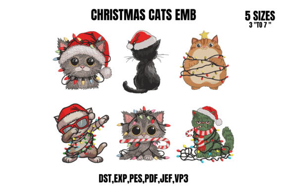 6 Christmas Cats Set