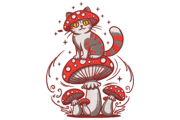 Cat with Mushroom: A Quirky Embroidery Design Worth Your Time