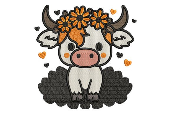 Cute Highland Cow with Flower Crown