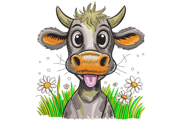 Happy Cow Face Embroidery Design