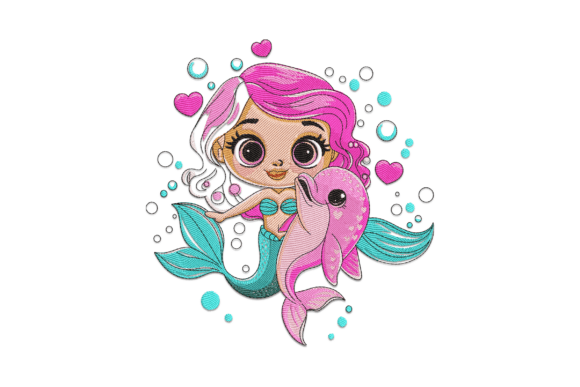 Little Mermaid and Dolphin Embroidery