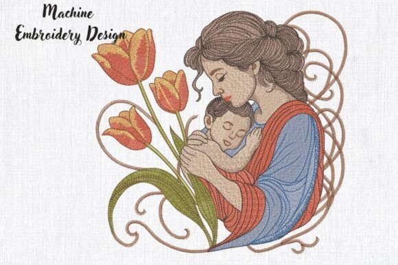 Mother’s Day. Mother and Child Tulips