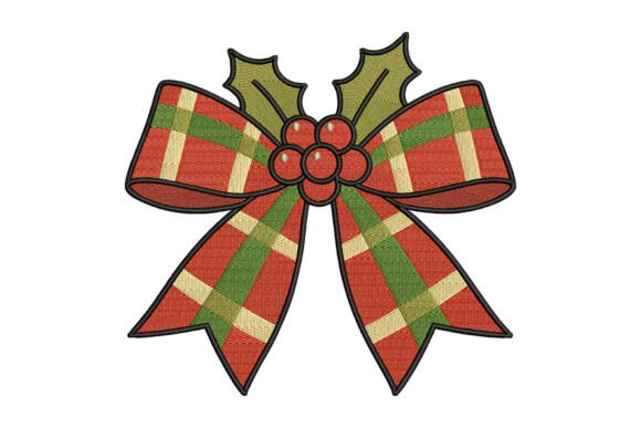 Plaid Christmas Bow with Holly