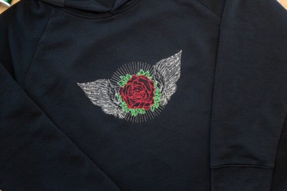 Red Rose with Wings Embroidery Design